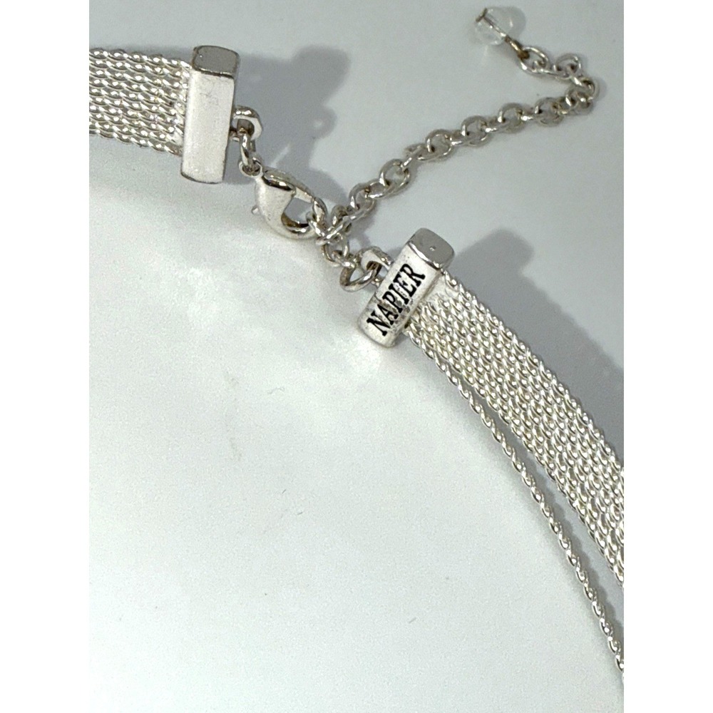 Vintage Napier Choker Silver Tone Multi Strand Chain Necklace 15" Adjustable - Picture 2 of 8